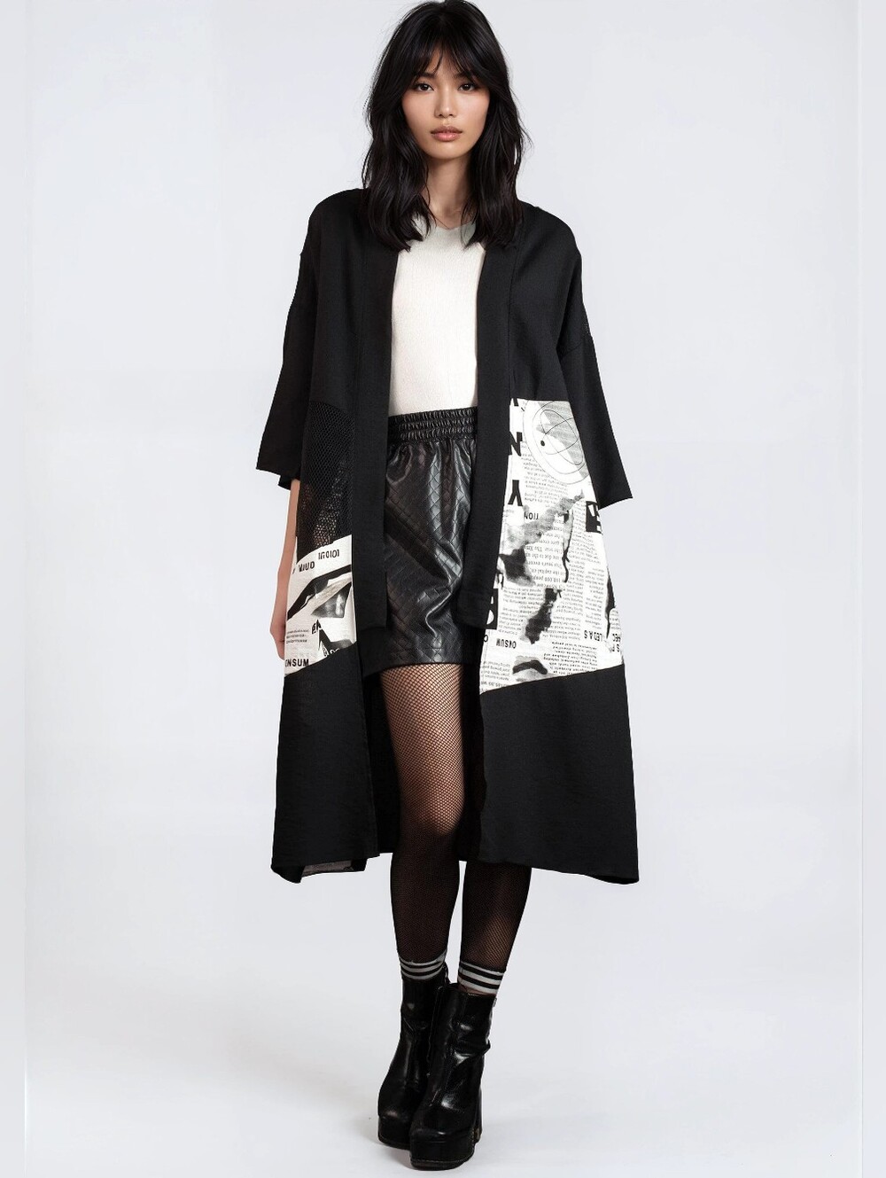 NWT KATE HEWKO NEWSPRINT AND MESH KIMONO
